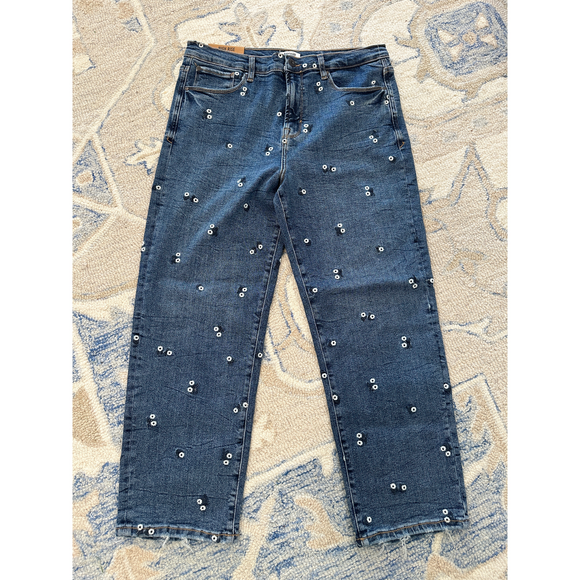Kensie Jeans Denim - Kensie Jeans Kenzie Jeans The Ella High Rise Straight With Embroidery in Blue